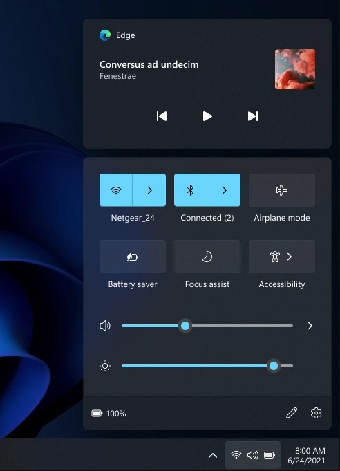 Action Center music controls