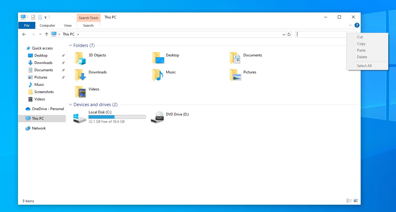 File Explorer search bar reverted