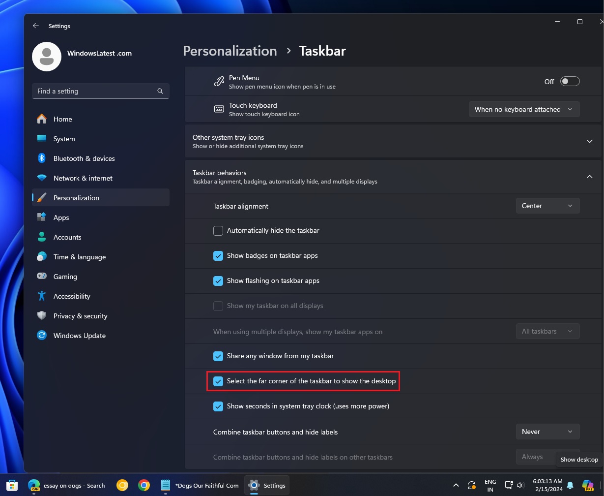 Select the far corner of the taskbar to show the desktop