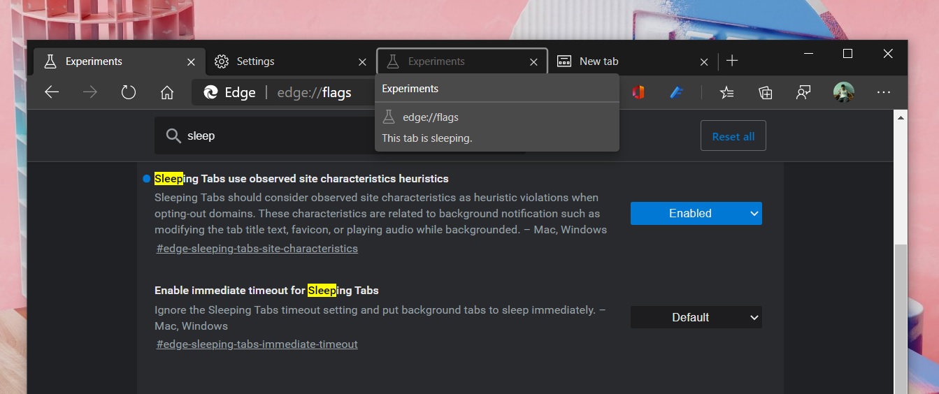 Sleeping tabs in Edge