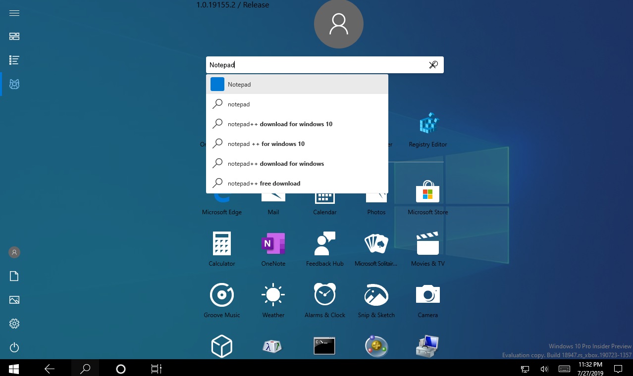 Start menu in tablet mode