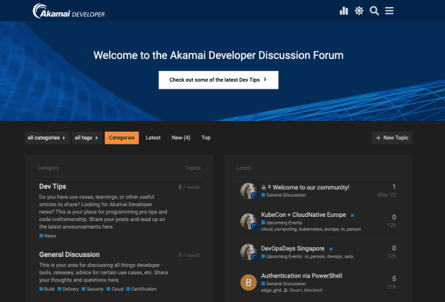 Captura de ecrã do Akamai Developer