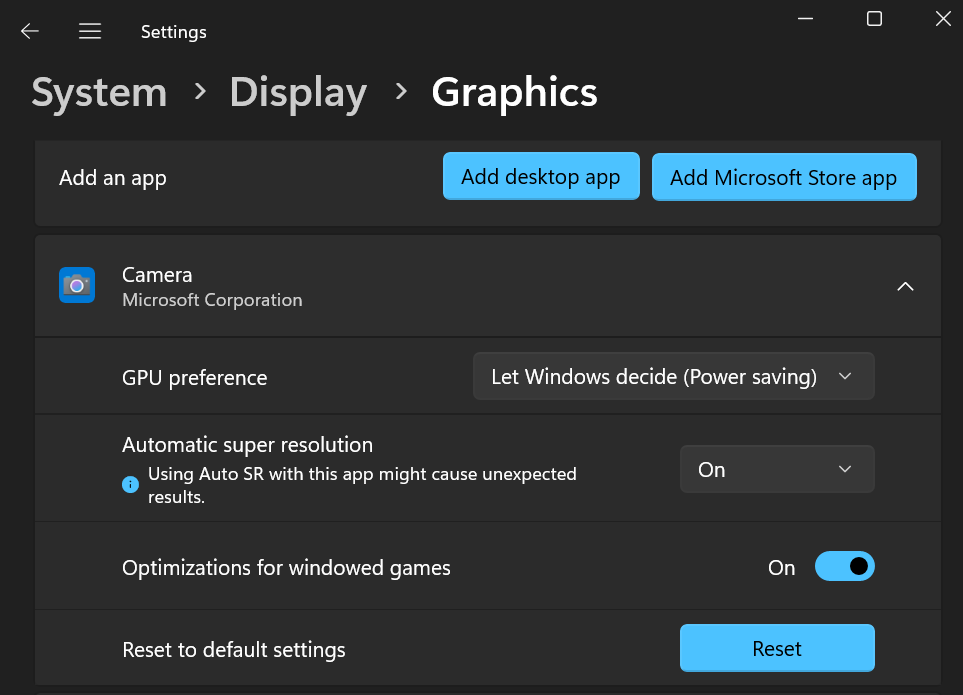 custom setting for auto super resolution in an app